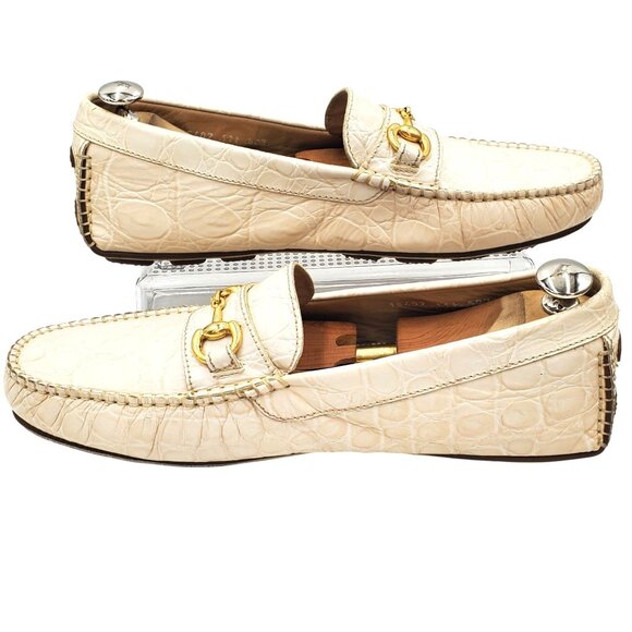 Aldo Brue Men size 11 Beige Crocodile Embossed Leather Driving Loafer shoe Italy - Picture 9 of 11